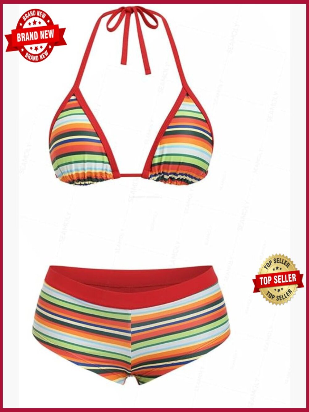 Halter Triangle Bikini Set with Boyshort Bottom, Medium, Stretchy
